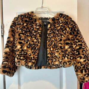 Forever 21 Leopard Print Faux Fur Jacket Small
